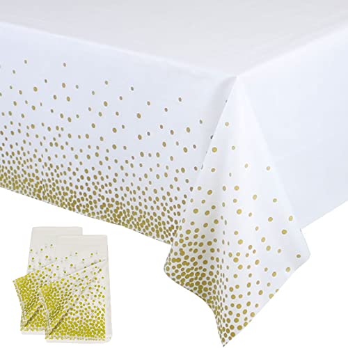 YAAVAAW 2 pièces 137 * 274cm Blanc et Or Points Nappes Jetable,Rectangulaire Imperméables Nappe Plastique Décoration de Table pour...