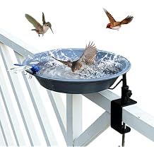 Deck Mounted Birdbath for Deck Railing Metal Bird Bath with Adjustable Sturdy Metal Clamp Bowl Birdbaths for Outdoor Garden Balcony Patio Deck in Gray Color
