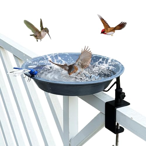 Deck-Mounted Metal Birdbath with Adjustable Clamp
