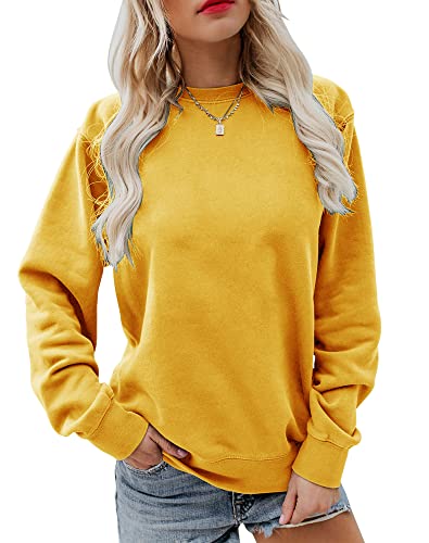 Women's Fall Long Sleeve Pullover Tops Casual Round Neck Sweatshirt