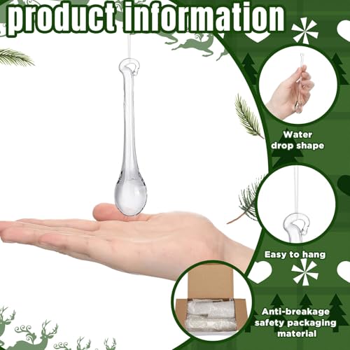 Image of 44 Pcs Clear Glass Teardrop Christmas Ornaments Crystal Raindrop Hanging Ornaments Crystal Chandelier Drop Pendant Icicles Decorations for Christmas in July Tree Party Supplies (4 Medium Size)