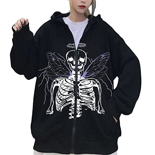 Sunwittafy Women's Butterfly Print Zip Up Hoodies Long