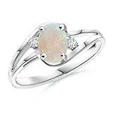 Mit Echtheitszertifikat. Angara.com - 14 Kt Weißgold Ovalschliff  Diamant Opale 