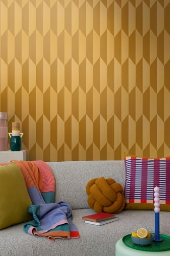 Papier peint intissé facile à poser pour masquer les défauts, géométrique doré