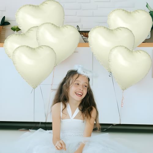 Image of White Heart Ballloons,18 Inch Foil Love Heart Shaped Balloons 12Pcs Creamy White love balloon for Anniversary Wedding Birthday Party Baby Shower Decorations