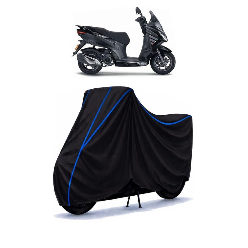 Image of Scooty Cover Water Resistant for SXR 160 | Universal Scooter & Bike Cover | Heavy Duty UV Dust, Rain & Scratch Protection | Elastic Fit All Weather Indoor Outdoor | Black with Blue Piping