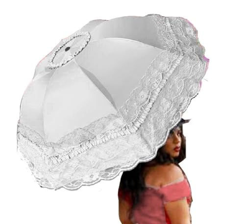 WENDIN Vintage Foldable Lace Parasol Gothic Umbrella Manual Black - Rain and Anti-UV Protection Sunblock Dome Photo Props (Manual Beige)