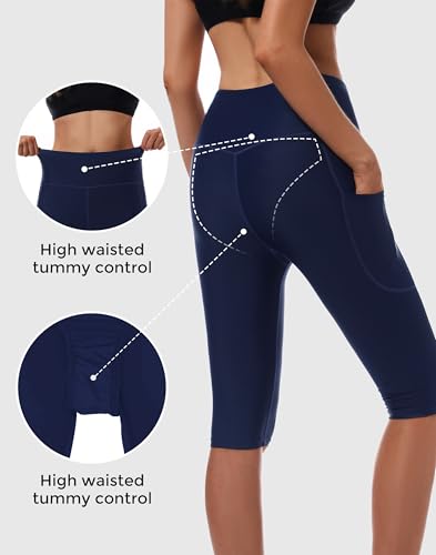 Womens UPF50+ Swim Capris High Waisted Swim Pants Tummy Control Knee Length Long Swim Shorts with Pockets Quick Dry2