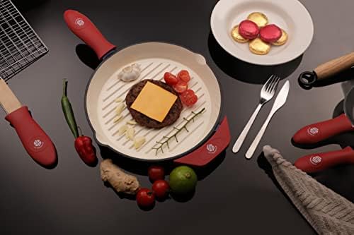 Silicone Handle Holder Ears Heat Protecting Non-Slip Pinch Grip Silicone Handle Cover Cast Iron Skillets & Metal Frying Pans (Red) 3pcs