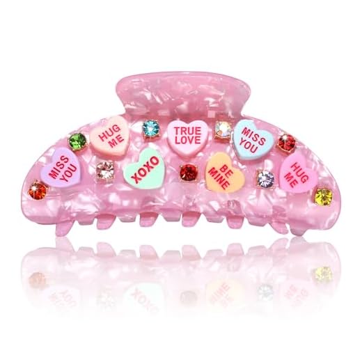 BVGA Valentines Hair Claw Clip for Women Large Oval Light Pink Embellished Crystal Candy Heart Acetate Claw Hair Clips Valentines Hair Accessories Gfits for Her