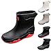LGHLMCL Womens Mens Rain Boots Waterproof Anti-Slip Chelsea Ankle Garden Booties Lightweight Breathable Mid Cut Mud Work Rubber Boots Fashion Comfort Walking Deck Shoes for Fishing Gardening Black