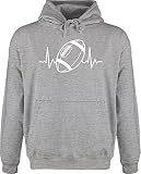 Shirtracer American Football Deko Superbowl Party - Football Herzschlag - weiß - L - Grau meliert - Geschenke Sport männer - JH001 - Herren Hoodie und Kapuzenpullover für Männer