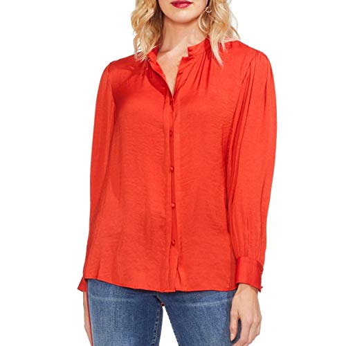 Vince Camuto Womens Pintuck Long Sleeves Button-Down Top Red L