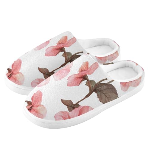 JUNZAN Aesthetic Begonia White Mens Cotton Slipper Winter Memory Foam Mens Slippers for Travel Birthday Presents 6-74