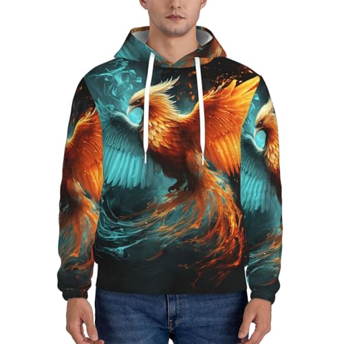 Men's Fleece Pullover Hoodie Long Sleeve Hooded Fire and water phoenix Sweatshirt Casual Shirts With Pockets XX-Large Black2