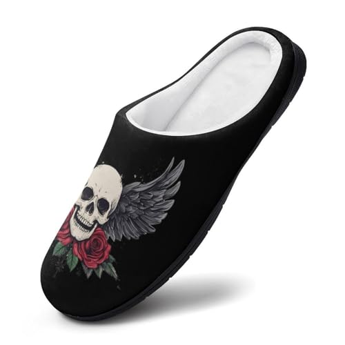 Skull WING Floral Rose Womens Cotton Slippers Warm House Shoes for Indoor Outdoor3