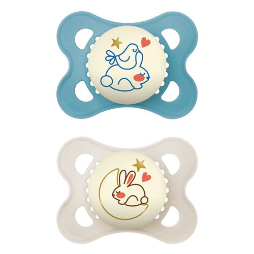 MAM Night Pacifiers 0-6 Months, Best for Breastfed Babies, Glow in the Dark, Baby Boy, 2 Count