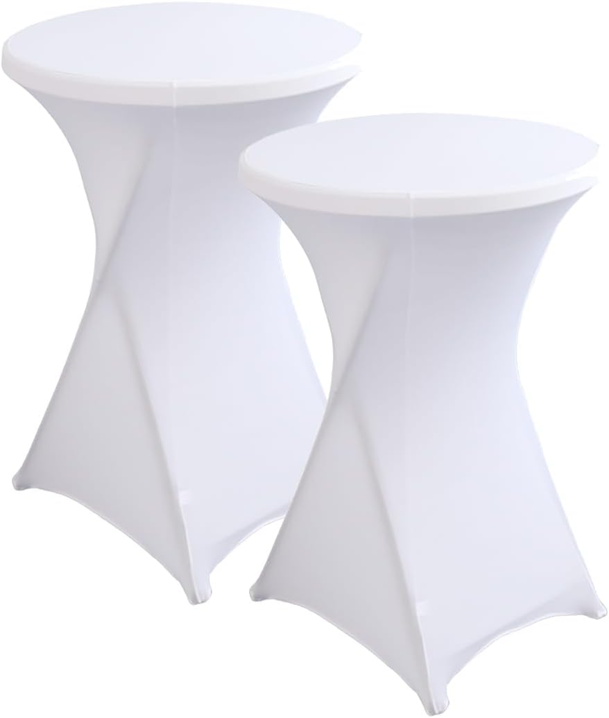 2 Packs 30 inches 32" Highboy Cocktail Round Stretch Spandex Fitted Table Cover High Top Square Corners Tablecloth (30" - 32" Dia x 42" 2 Packs, White)