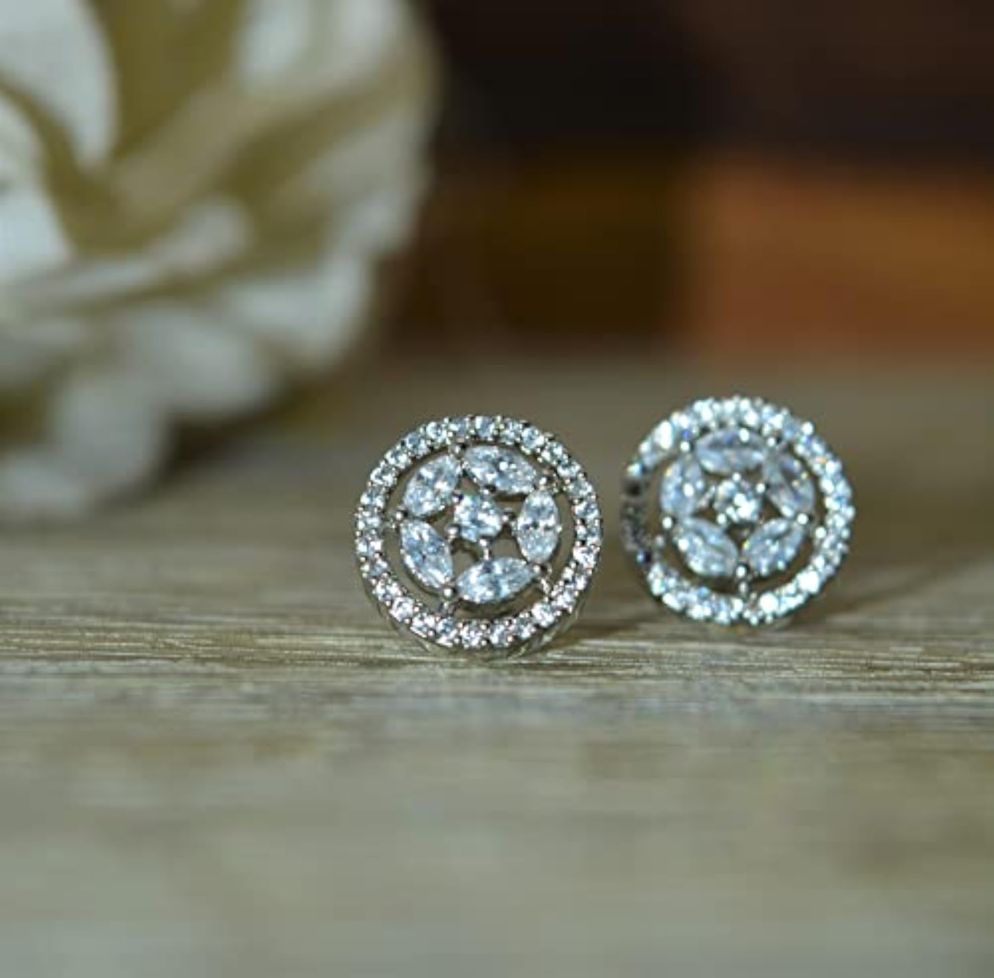 American Diamond Sparkling CZ Wheel Style Crystal Stud Earrings