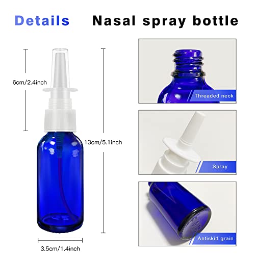 Nasal Spray Bottle Spray Glass Bottles 4Pcs 1oz (30ml) with Press Spray Head Refillable Portable Fine Mist, funnel, dropper,label, empty nose spray glass bottle blue nasal spray bottle2