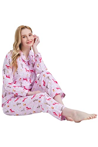 Image of GLOBAL Women Cotton Pajamas Long Sleeve PJs Button Down Sleepwear S-3XL
