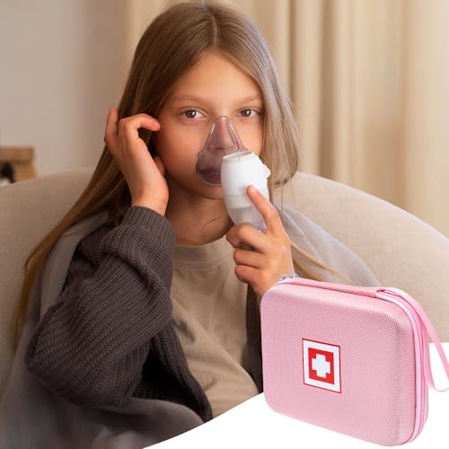 Image of Gealaek Protective Carrying Case for Portable Nebulizer, Travel Medical Bag with Hard Shell for Inhaler Spacer, Masks, Asthma Accessories Emergency Medicine Storage Bag for Kids and Adults (Pink)