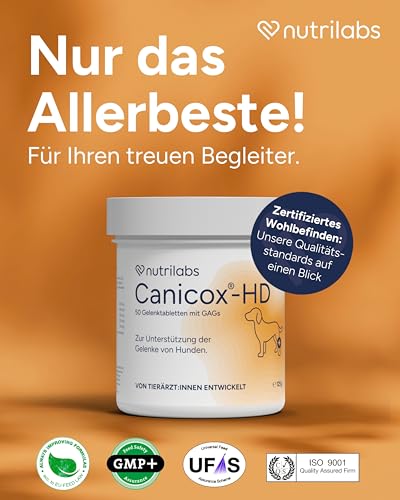 NutriLabs Canicox-HD Gelenktabletten für Hunde 50 Stk. - mit MSM, Chondroitin, Hyaluronsäure, Glucosamin & Teufelskralle - Gesundheitsprodukte für Hunde - Nahrungsergänzungsmittel Hund