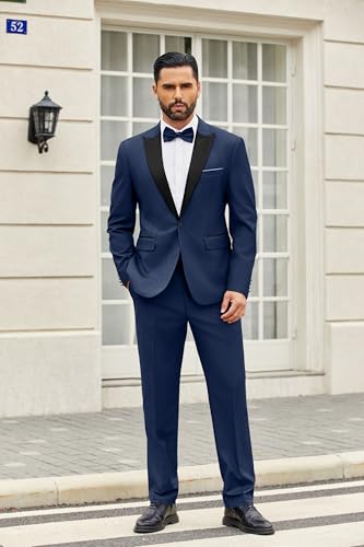 COOFANDY Men's 2 Piece Suit Slim Fit One Button Tuxedo Jacket Pants for Wedding Prom Business3