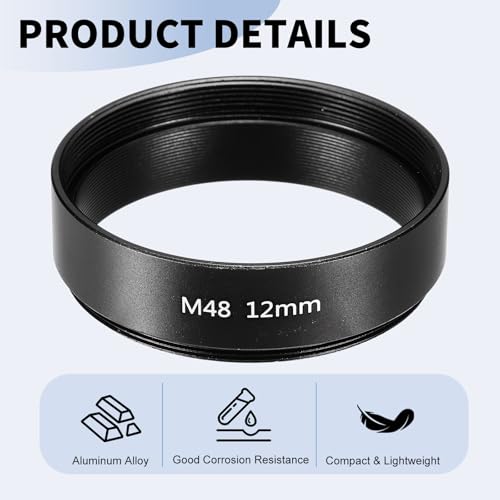 Tubo de extensión telescópico PATIKIL de 12 mm, 2 piezas, anillo adaptador de lente de aleación de aluminio M48 x 0.75 mm en ambos extremos, accesorio para cámara y ocular, color negro miniatura 3