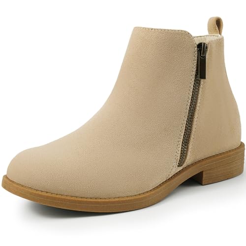 Harvest Land Women's Ankle Boots Flat Faux Suede Fashion Short Booties+with Side Zipper Sand Size 9