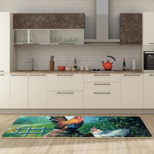 Tapete de cocina para evitar resbalones, juego de 2 alfombras lavables de granja 3