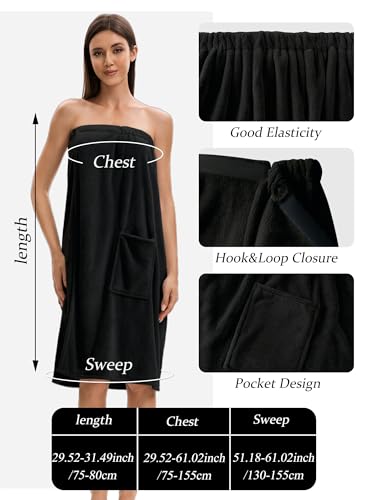 Image of Towel Wrap For Women After Shower,Plush Bath Robe Female,Sauna Spa Wrap Around Towels With Pockets