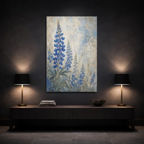 Impression toile lupins bleus tableau vegetal vertical salon - 3