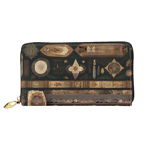 Portefeuille bohémien femme grande capacité zippé noir 19x10