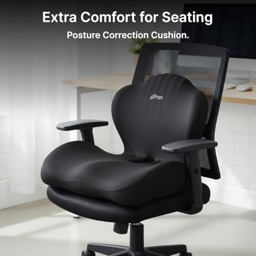 Image of pTron Ergova S2 Core Support Seat & Backrest Cushion, L-Shape, 100% Memory Foam, Enhanced Sitting Comfort, Pressure Relief, Reduced Muscle Fatigue, Non-Slip, Suitable for Home Office & Cars (Black)