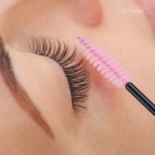 Image of G2PLUS 100PCS Disposable Eyelash Brushes, Adjustable Mascara Wands Makeup Applicator, Lash Spoolies Brushes for Eyelash Extensions and Eyebrows (Pink)