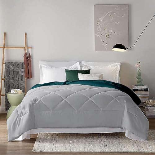 Image of Filbert 600 GSM Comforter for King Size | Super Warm Winter Quilt /Rajai | Thick Microfiber Blanket with Cloud-Soft Fill | Luxury Bedding for Winters - 92x106 Inch | Silver /Teal