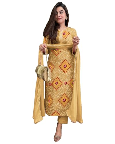 Image of GoSriKi Viscose Printed Straight Kurta with Pant and Dupatta for Women | Viscose Wine | 3 /4 Sleeve | Round Neck V-Slit | Ethnic Wear Casual Wear