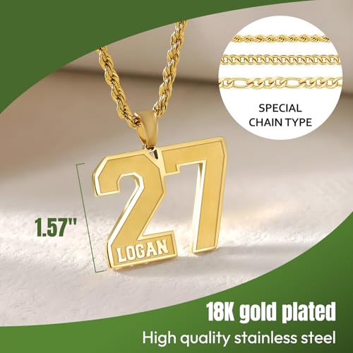 Personalized Football Number Necklaces for Boys, 925 Sterling Silver or Stainless Steel Custom Name & Jersey Name Initial 00-99 Athletes Pendant, Baseball Sports Jewelry Gift for Men Soccer Lovers2
