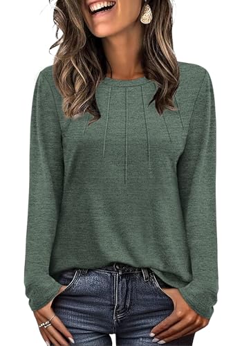 WIHOLL Long Sleeve Shirts for Women Fall Fashion Dressy Casual Pleated Tops Lightweight Sweaters 2025