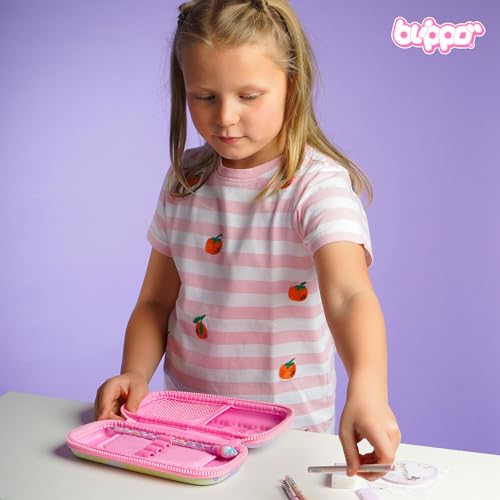 Image of Blippo Pink Rainbow 3D Hardshell Pencil Case, Pencil Box for Girls, with Mesh Bag and Compartments, Kawaii Pencil Bag, Sturdy, Protects School Supplies