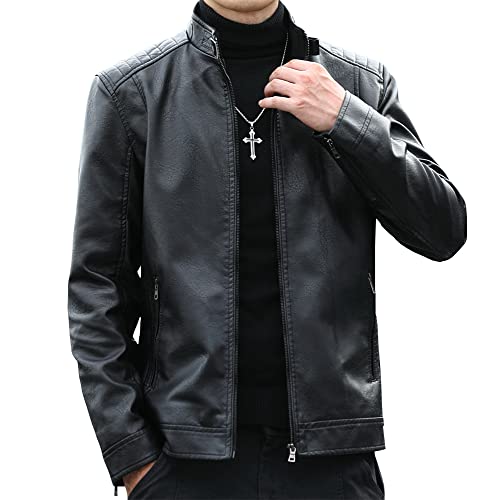 Mens Casual Stand Collar Faux Leather Jacket Biker Motorcycle Jackets2