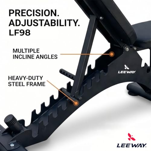 Image of Leeway LF98 Bench Press for Home Gym Setup | Adjustable Gym Bench Incline Decline Flat | 350KG, 9+3 Positions Foldable Multipurpose Workout Stand | Portable Equipment | Leg Curl Table /Chair Machine (Black, Bench LF98, 1)