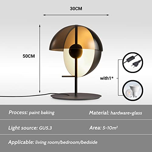 Puresilks Post-Modern Black Table Lamp,Small Side Desk Lamp With Brown Glass Shade, Farmhouse Table Lamp For Bedroom, Living Room,Hotel,Office, Dorm And Study Room（Gu5.3） #TOP4
