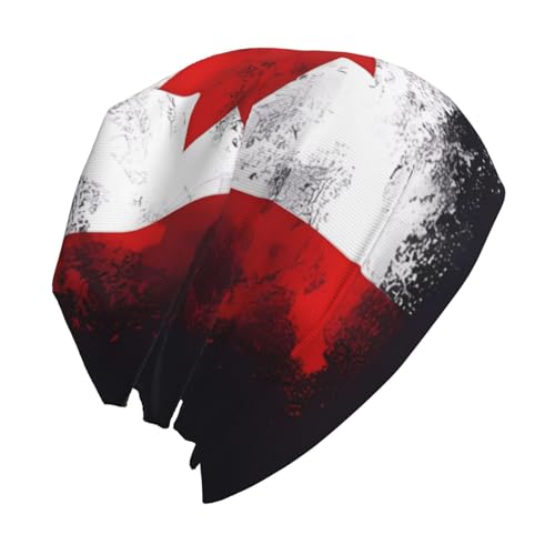 Chapeau en tricot imprimé drapeau canadien | Bonnet noir compact