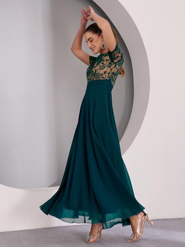 Image of Miss Chase Women's V-Neck Full Sleeve Self Design Lace-Overlaid Georgette Maxi Dress