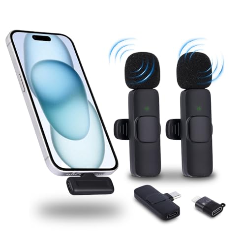 NK Wireless Microphone - Microphone de Lavalier sans fil pour iPhone/Android/PC/Laptop, Plug&Play, 2 Mics Diffusion en Direct, Podcast, vlog, Youtube/TikTok, avec Réduction Intelligente de Bruit