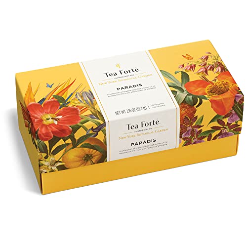 Tea Forte Presentation Box Presentation Box Tea Sampler Gift Set, 20 Assorted Variety Handcrafted Pyramid Tea Infuser Bags (Paradis) #TOP2