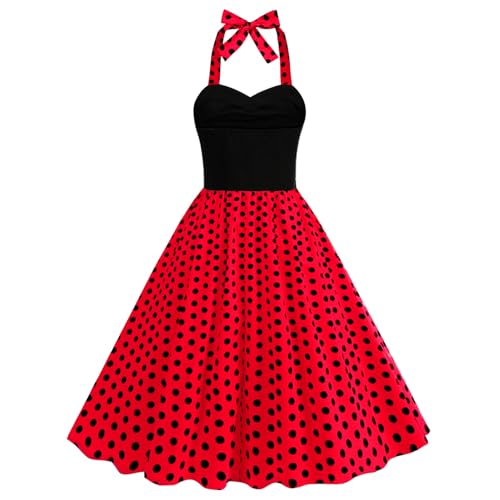 Image of 50s Dresses for Women Vintage 1950s Halter Retro Cocktail Dress 50s Polka Dot Pinup Rockabilly Audrey Hepburn Tea Party Dress