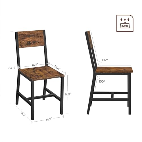 Image of VASAGLE Dining Chair Set of 2, Rustic Wood Chairs with Metal Steel Frame, Easy to Assemble, Comfortable Seat, Modern Farmhouse Chair for Kitchen, Bedroom, Living Room, Rustic Brown and Ink Black